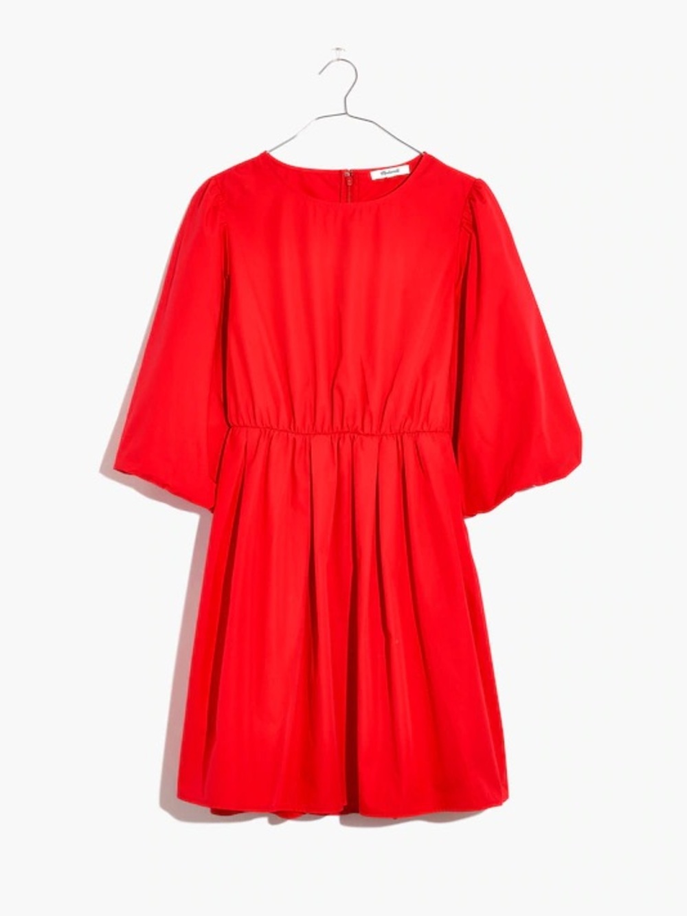 Madewell Heirloom Red Poplin Crewneck Bubble-Sleeve Mini Dress - EUC